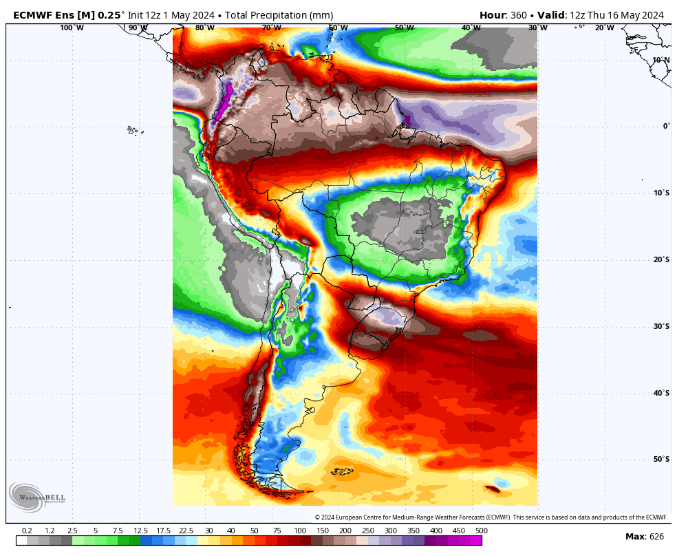 bam_weather's tweet photo. ✖️Latest EPS, GEFS, and GEPS in South America the next 2 weeks have essentially 0 rain in the major safrinha areas into central Brazil.  There isn't much hope beyond the week 2 timeframe either.

...And excessively wet into the southern Brazil.

👉Interested in Ag commentary for North/ South America?   Email matt@bamwx.com for samples of our Ag commodity reports!

#OATT #corn #soybeans #plant24