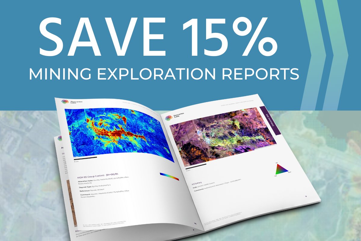 SAVE 15% on Exploration Reports In celebration of recently winning the three Mining Technology Excellence Awards, Descartes Labs is offering 15% savings on our Mining Exploration Reports between May 1 and June 15. Order your report today. hubs.ly/Q02vNnkq0