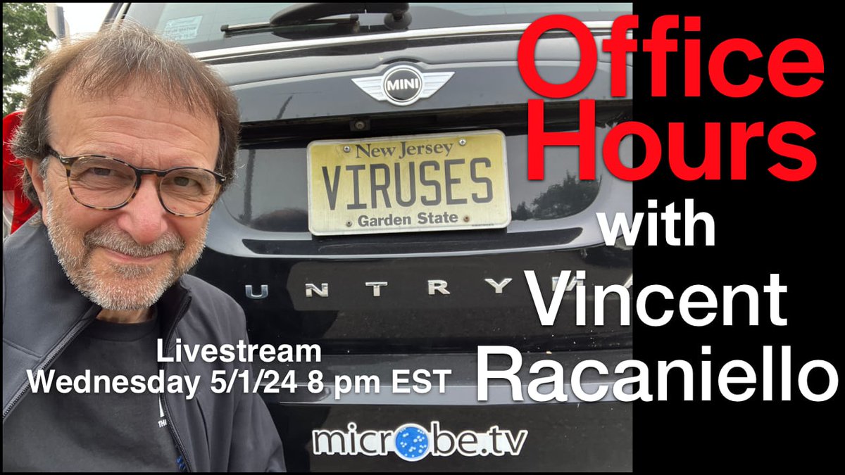 Tonight! Office Hours with Earth's Virology Professor Livestream 5/1/24 8pm EST 🦠 Join Vincent Racaniello for Office Hours to answer your questions about viruses, including SARS-CoV-2, Mpox virus, poliovirus, influenza virus, and more. 📺 bit.ly/3JIqsdN