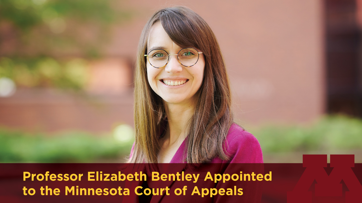 Governor @GovTimWalz announced the appointment of Minnesota Law Professor Elizabeth Bentley to the Minnesota Court of Appeals on Tuesday, April 30. She will depart the Law School in August to begin her service on the bench. z.umn.edu/9in1