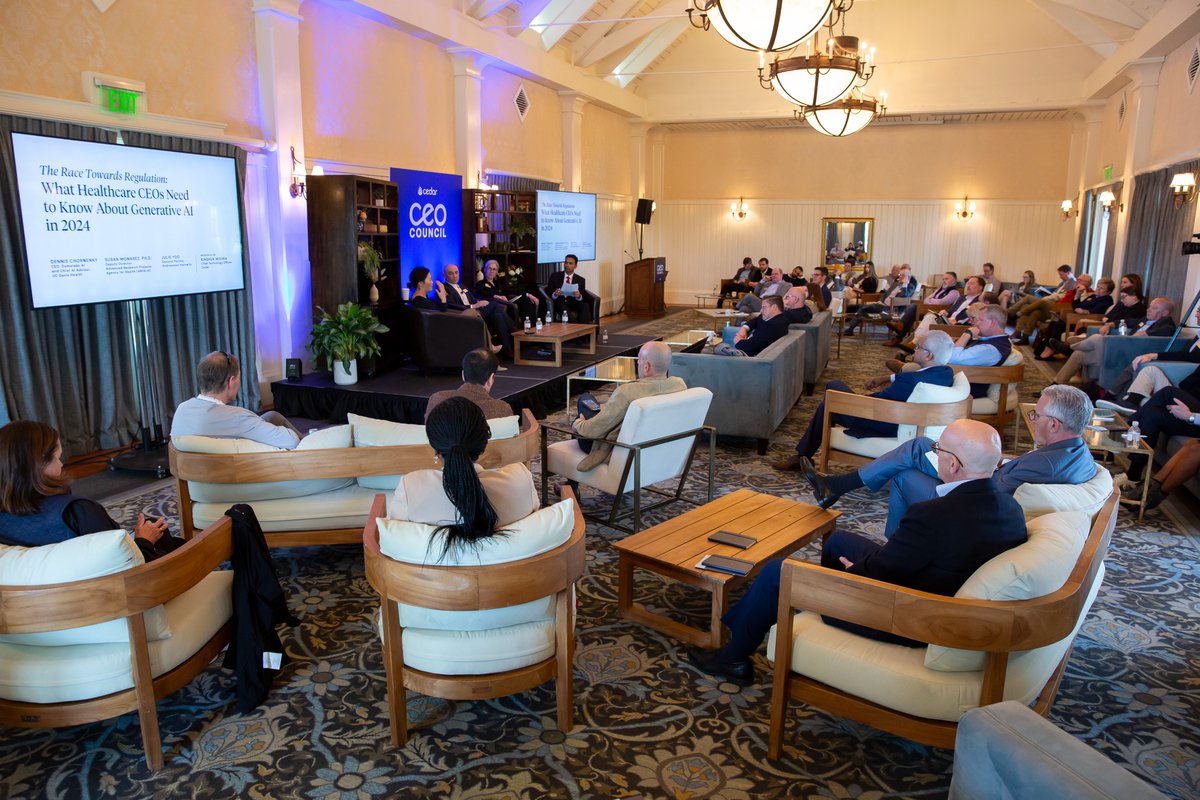 At our recent CEO Council, Susan Monarez of @ARPA_H, Dennis Chornenky of Domelabs AI and @UCDavisHealth, @julesyoo of @a16z and Kinshuk Mishra of Cedar explored how CEOs need to approach AI and how GenAI is going to humanize healthcare.