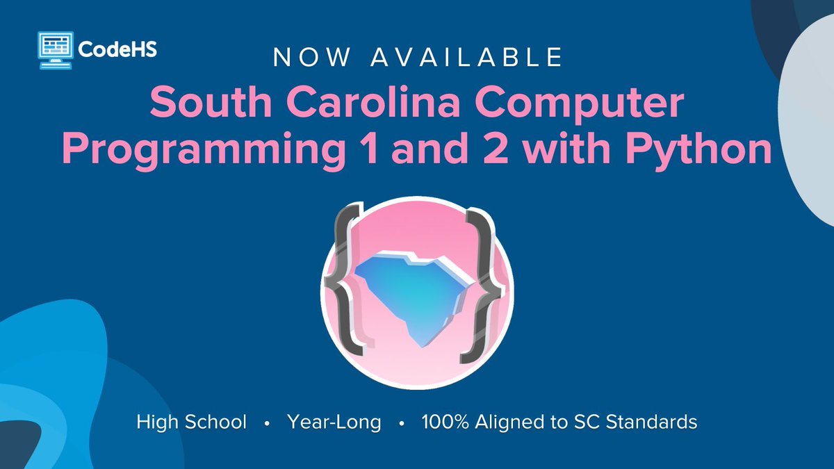 👋 Hey South Carolina teachers, we've got two new South Carolina courses! We're excited to launch South Carolina Introduction to Programming 1 & 2 with Python. Both courses are 100% aligned to SC state standards. Learn more today: buff.ly/3Uk7XBq