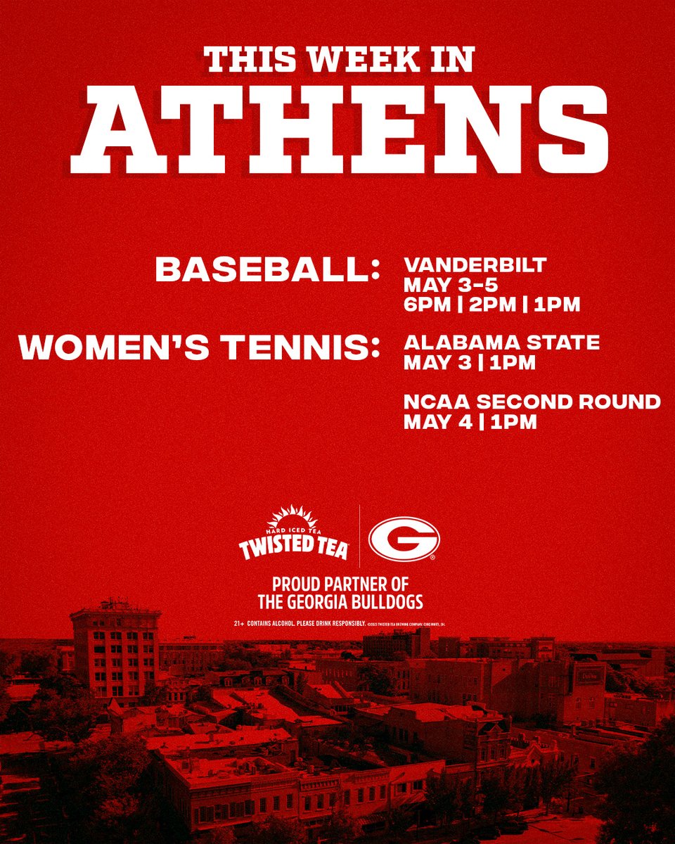 .@UGAWomensTennis and @BaseballUGA are both in action this weekend! 🎾🎟️ (Friday): gado.gs/bt7 ⚾️🎟️ (Friday): gado.gs/bt4 ⚾️🎟️ (Saturday): Sold Out ⚾️🎟️ (Sunday): gado.gs/bt5 #GoDawgs | @TwistedTea