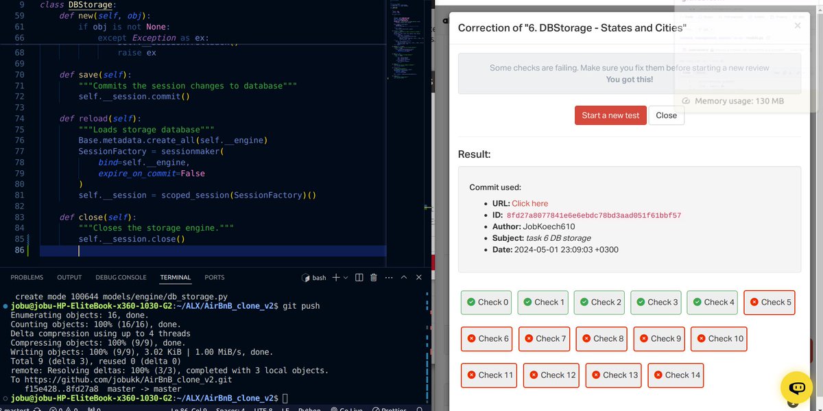 Day 31 @alx_africa #100DaysOfALXSE #ALX_SE #100daysofcodechallenge #DoHardThings
✅ 0x02. AirBnB clone - MySQL
Solved task 0 - 5
Continuing Debugging errors in task 6