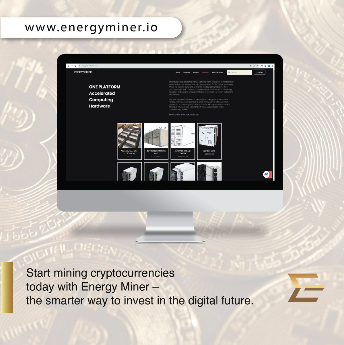 We will make your first experience with cryptocurrency mining as simple as possible! ⚒️

➡️Learn more about us at energyminer.io

#SustainableMining #CryptoMining #BusinessSolutions #EnergyMiner #BitcoinMining #SustainableEnergy
