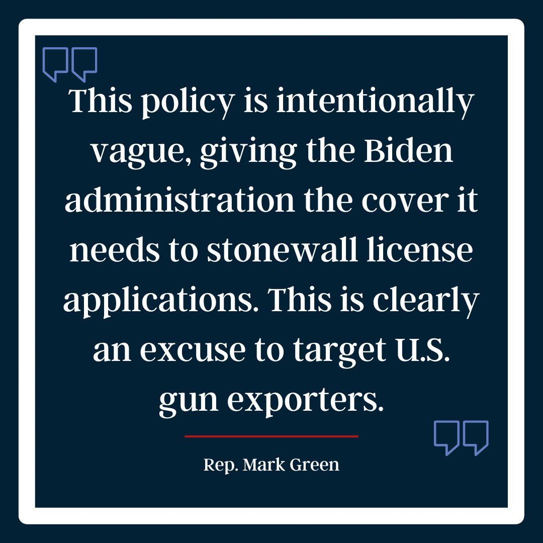 BIS’ policy is intentionally vague, giving the Biden administration the cover it needs to stonewall license applications. More on my Stop the BIS RULE Act: markgreen.house.gov/press-releases…