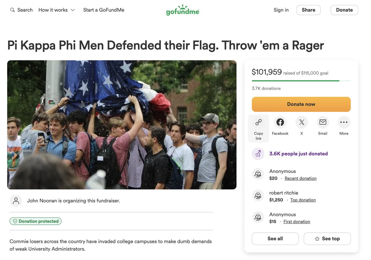 The patriotic UNC frat bros have now received over $100k to throw a massive rager 🇺🇸😂