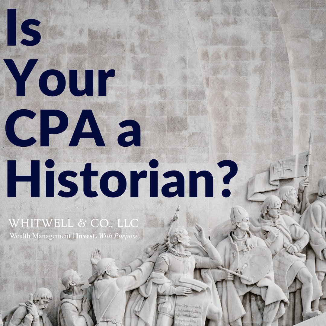 Is your CPA a historian? …always focused on last year vs. this year ahead and your future? It's time to change that. We're being forward-looking in 2024.
... Plan your future, the Whitwell Way. 

#whitwelladvisors #wealthmanagement #taxsmart #forwardthinking #planahead