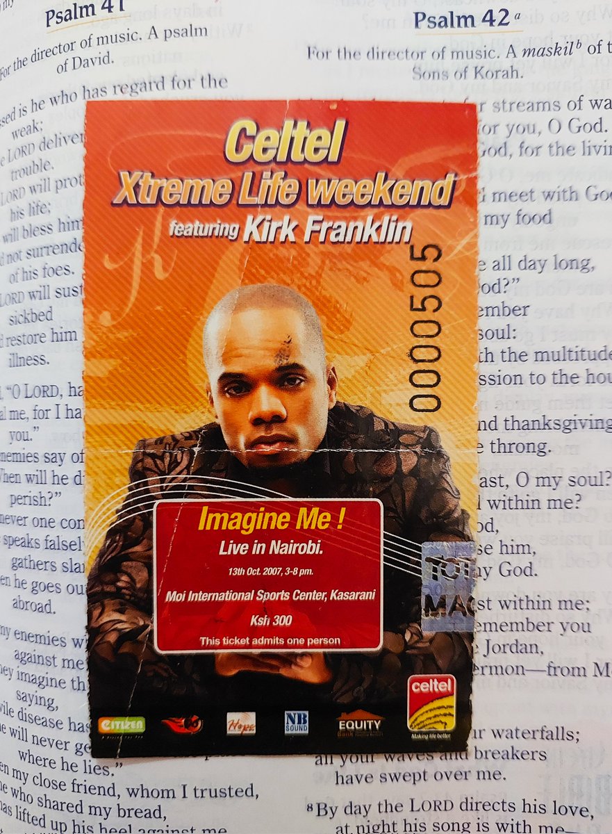 ❥ i'm feeling so nostalgic,  so I'll highlight the first ever huge event i went was the @kirkfranklin event in Kenya in 2007!!! ❤️ 
It was one of the most memorable days of our lives @wabb1sabb1!!! 🥹🥹🥹 - we were kids 😂🙌
this ticket 🎟 has always been my bible bookmark 🌹🥹