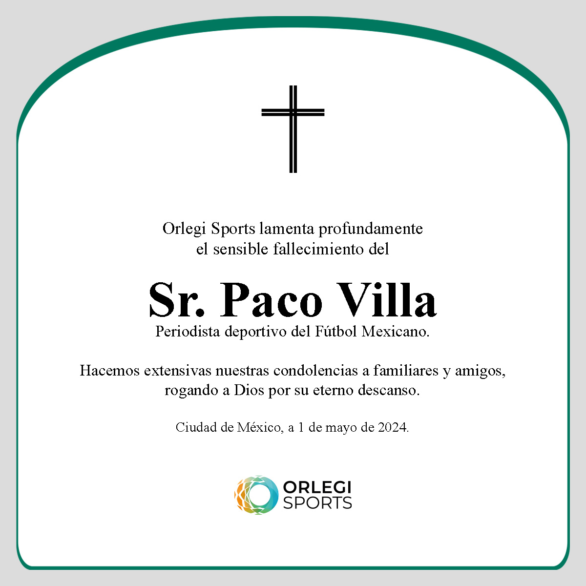 Nos unimos a la pena que embarga a familiares y amigos del Sr. Paco Villa.