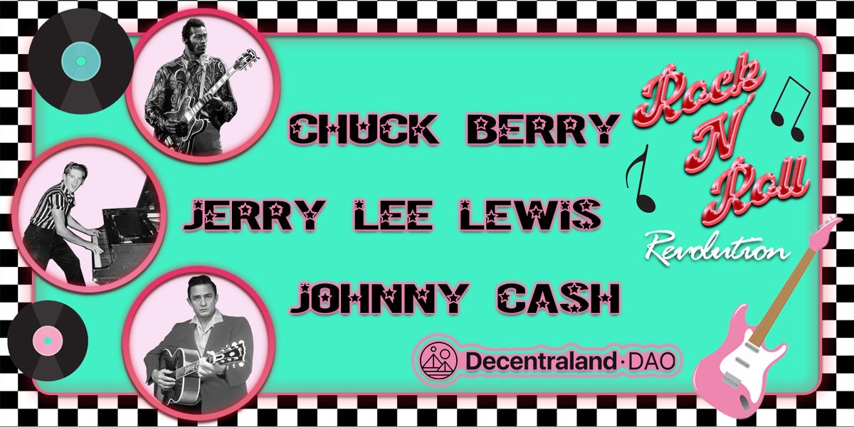 Starts in a few minutes Rock N'Roll Revolution!! 🎸🕺Chuck Berry, Jerry Lee Lewis and Johnny Cash ⚡️🎸
#Decentraland #Metaverse #web3crypto #NFT 
📍decentraland.org/play/?position…