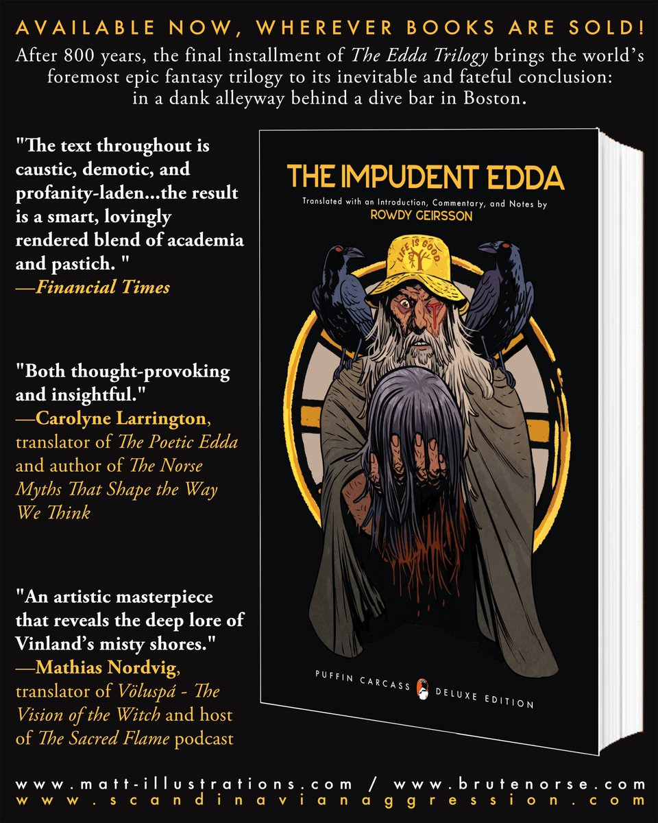 The Impudent Edda provides unique background information on ancient Scandinavian transmogrifiers, the functional capabilities of Odin’s magical toilet, Tyr’s virtuoso guitar-playing skills, and other nuanced facets of archaic Nordic lore. scandinavianaggression.com/the-impudent-e… #bookchatweekly