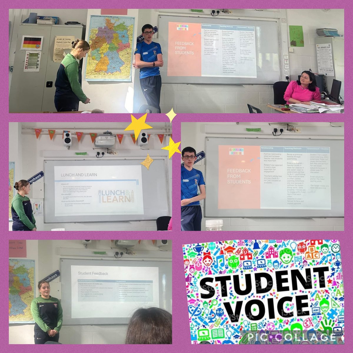 Students from our Lunch&Learn group and Spotlite initiative gave a presentation to the teachers at our staff meeting. They shared their feedback and learning experiences #studentvoice #sse #t&l @TipperaryETB