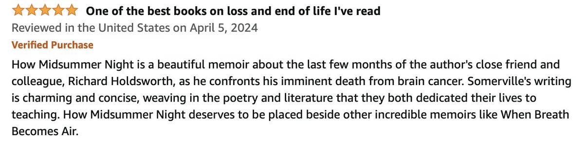 Reader reviews about my new #memoir HOW MIDSUMMER NIGHT are trickling in. If you've read it, please write a sentence online & LMK. With thanks. #grief #friendship #teaching @philipsturner @OpenRoadMedia