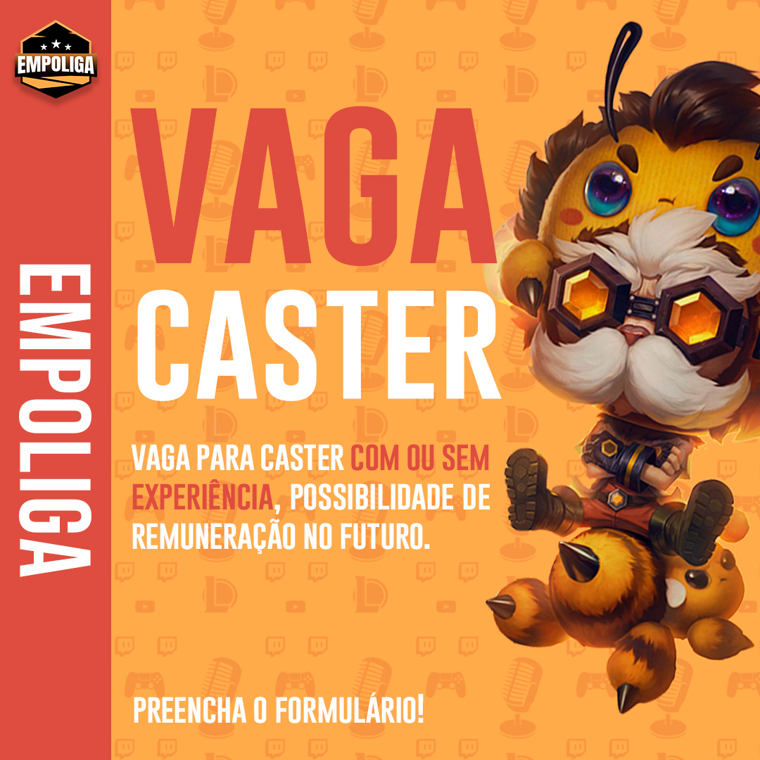 🫂 VENHA FAZER PARTE DA NOSSA EQUIPE! 🫂

Vagas para voluntários em League Ops, Broadcaster, Narrador, Comentarista e Auxilar Administrativo com a possibilidade de remuneração no futuro!

Mais informações na imagem e no próprio forms! (link nos comentários)

RT=💕
@vagas_esports