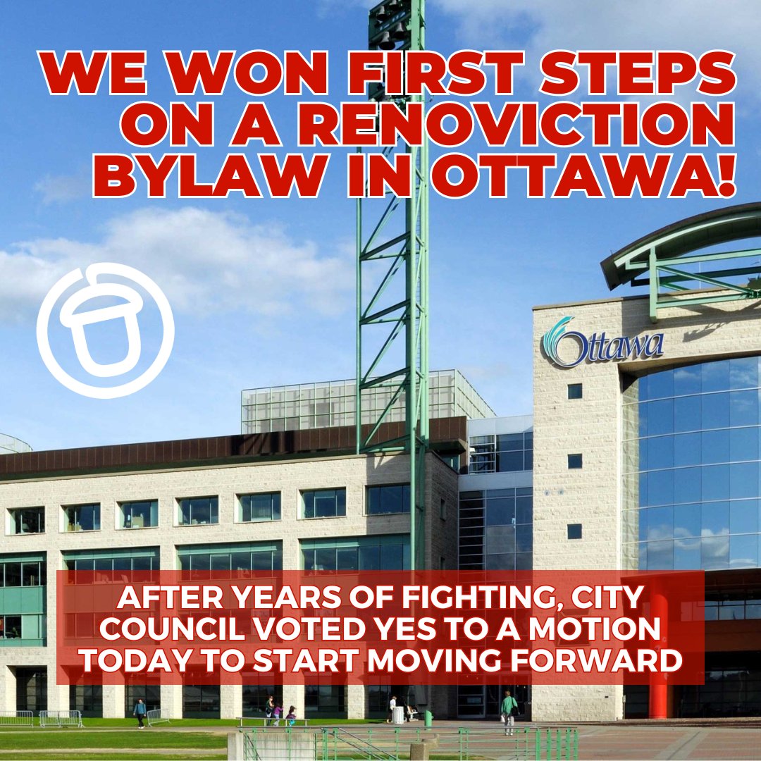 After years fighting renovictions in Manor Village, 249 des-Peres-Blanc, 656 De L’Eglise, &MORE, we WON the 1st step to a Renoviction Bylaw in Ottawa! There’s lots of hard work in upcoming months to get a Hamilton style bylaw to protect tenants so get in touch to join the fight!