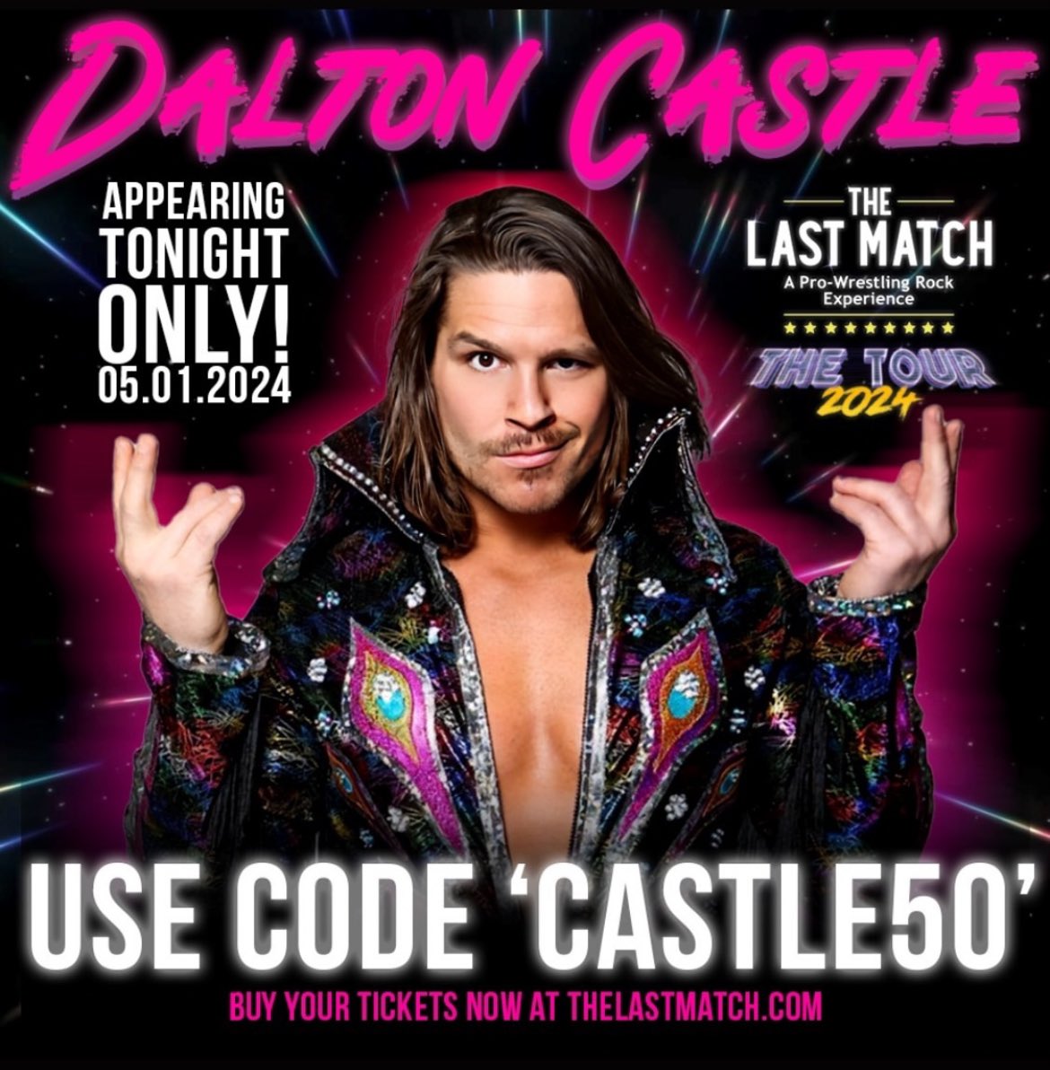 This is so cool. The guest wrestler for tonight’s The Last Match show is… @theDALTONcastle! The tour keeps on getting more fun. 🙌