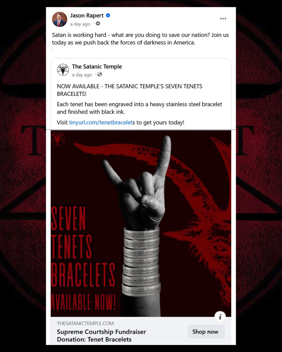 Get the bracelets that are so captivating they caught former Senator Jason Rapert's fancy! Available now at tinyurl.com/tenetbracelets Thanks for spreading the word about our new Tenet bracelets, Mr. Rapert!