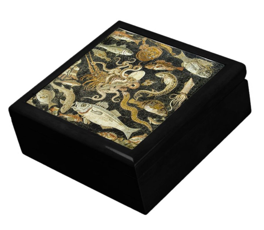 This Roman mosaic design from Pompeii makes a lovely tiled jewellery keepsake box | 
zazzle.com/pompeii_roman_… #Roman #mosaic #Jewellery #jewelry
