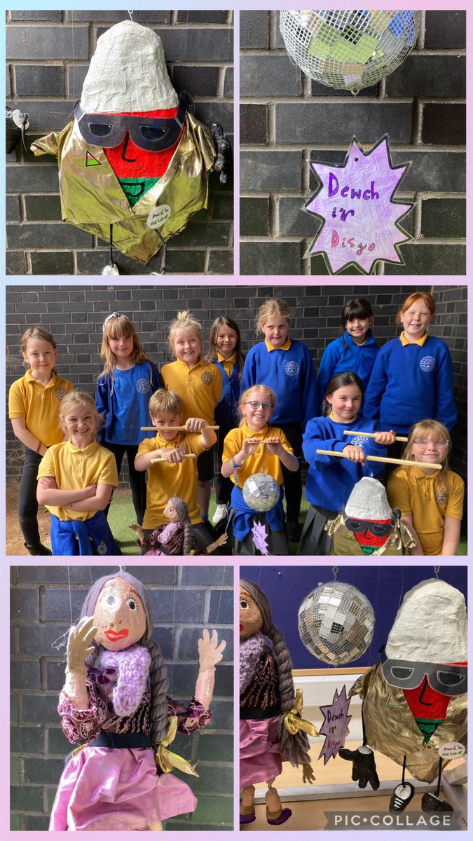 🪩Criw y Clwb Celf yn hapus iawn gyda’r wobr 1af am ei pypedau arbennig fel grŵp🤩 Mae yna egni yn nisgo Mistar Urdd 😍 🪩The Art Group were happy with their 1st prize as a group for their wonderful puppets 🤩 There’s a lot of energy at Mistar Urdd’s disco 😍