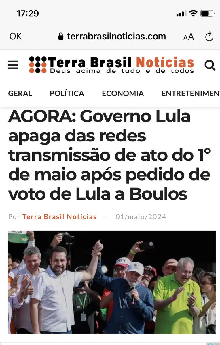 É VERDADE QUE O 🤮🦑 APAGOU AS POSTAGENS DO FRACASSADO ATO DE PRIMEIRO DE MAIO ,PRIMEIRO PORQUE PEDIU VOTOS PARA O TAL DO BOULOS E DEPOIS PRA NINGUÉM VER O FRACASSO DE PÚBLICO? E AGORA , SERÁ QUE A JUSTIÇA ELEITORAL VAI PUNIR ? VAMOS DIVULGAR , PATRIOTAS? 💪💪