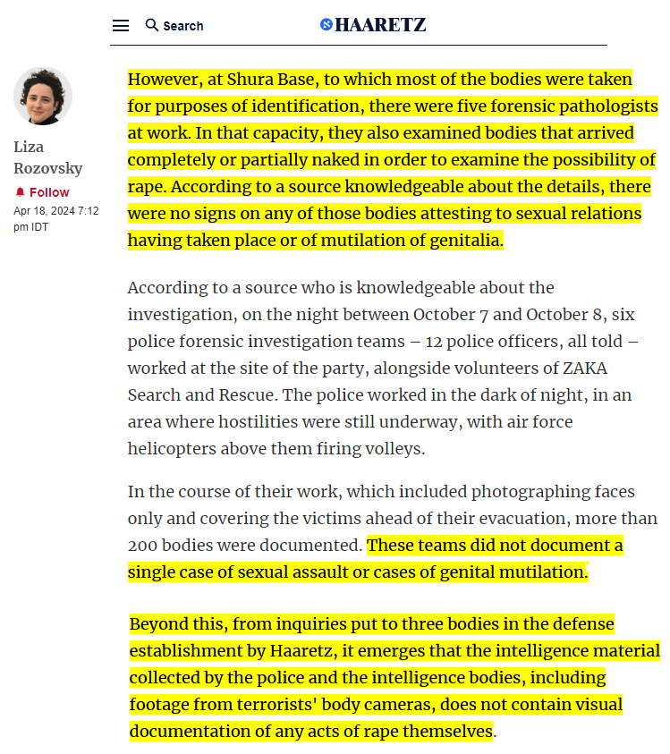 @TheLeadCNN Sandberg's star witnesses in that 'documentary' have all been proven to be liars by the UN, NBC News and Haaretz. Moreover, Haaretz just confirmed there is zero evidence of any rape on October 7 bodies, including at the Nova festival, and in any footage twitter.com/zei_squirrel/s…