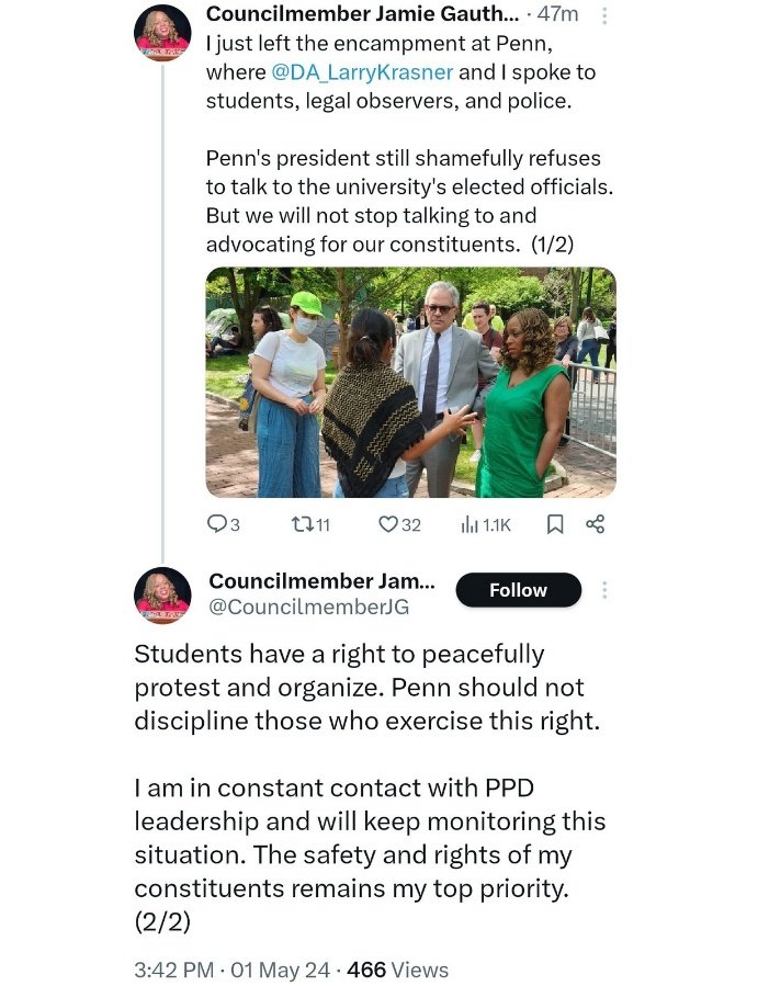 Even if the encampment was cleared out and all 'protesters' arrested, Philadelphia's corrupt DA - @DA_LarryKrasner - will let them all go free because he apparently supports illegal encampments, vandalism, and people getting harassed, threatened, assaulted... by these 'peaceful…