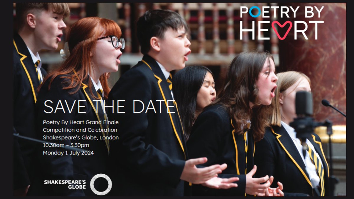 After record-breaking numbers of entries to the 2024 #PoetryByHeart competition, we can't wait to celebrate our finalists @The_Globe on Monday 1 July. Find out who has made it to the Grand Finale, and how to get tickets: ow.ly/xR8j50Ruaoj