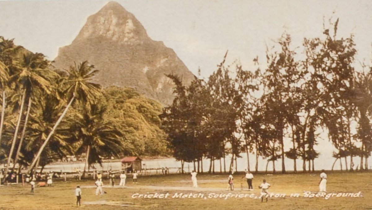 An impromptu cricket match at Soufrière on St Vincent in the Caribbean around 1910