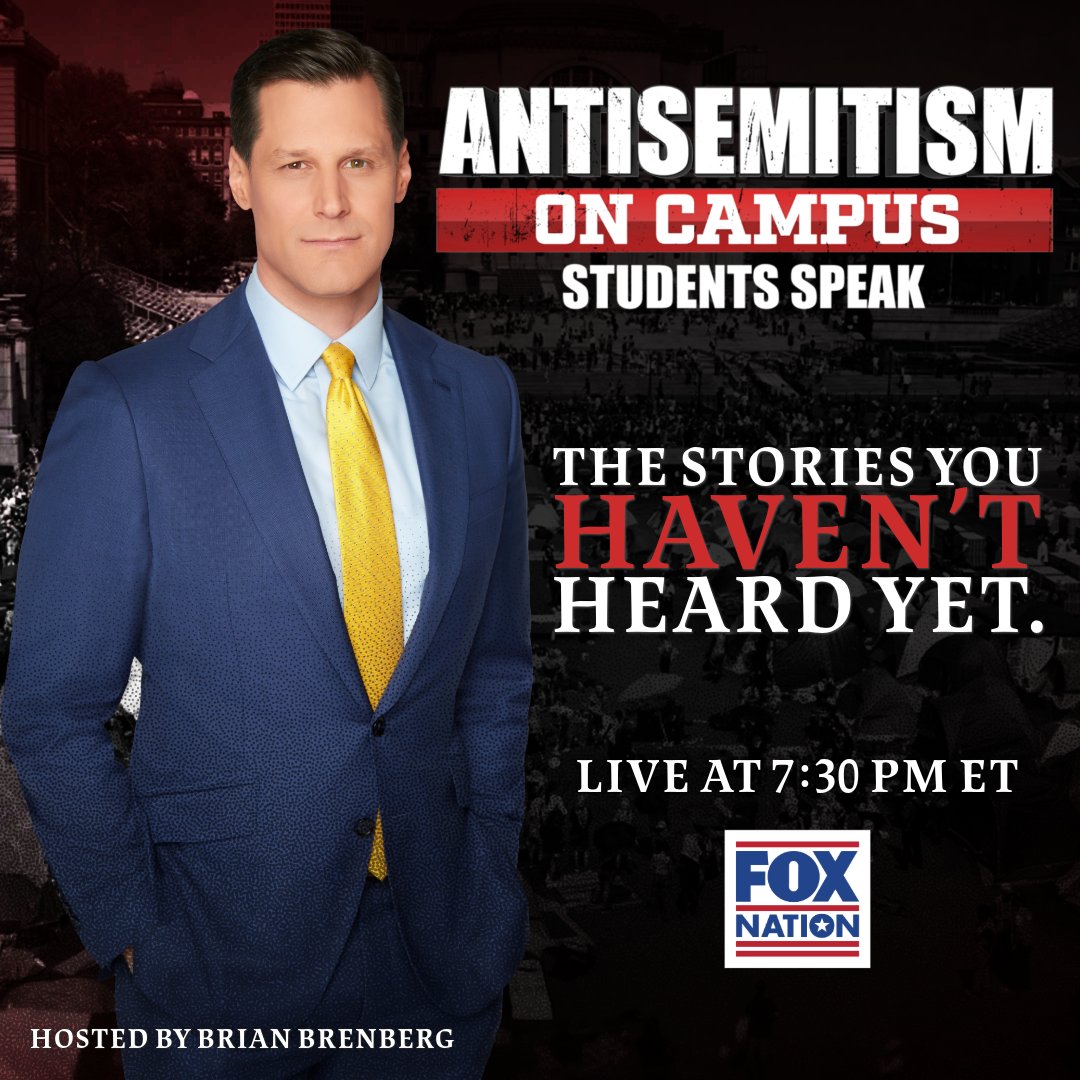 Hear the other side of the story tonight on Fox Nation. 👀 Tune in at 7:30pm ET as @BrianBrenberg and Jewish students discuss the current pro-Palestinian protests on campus.