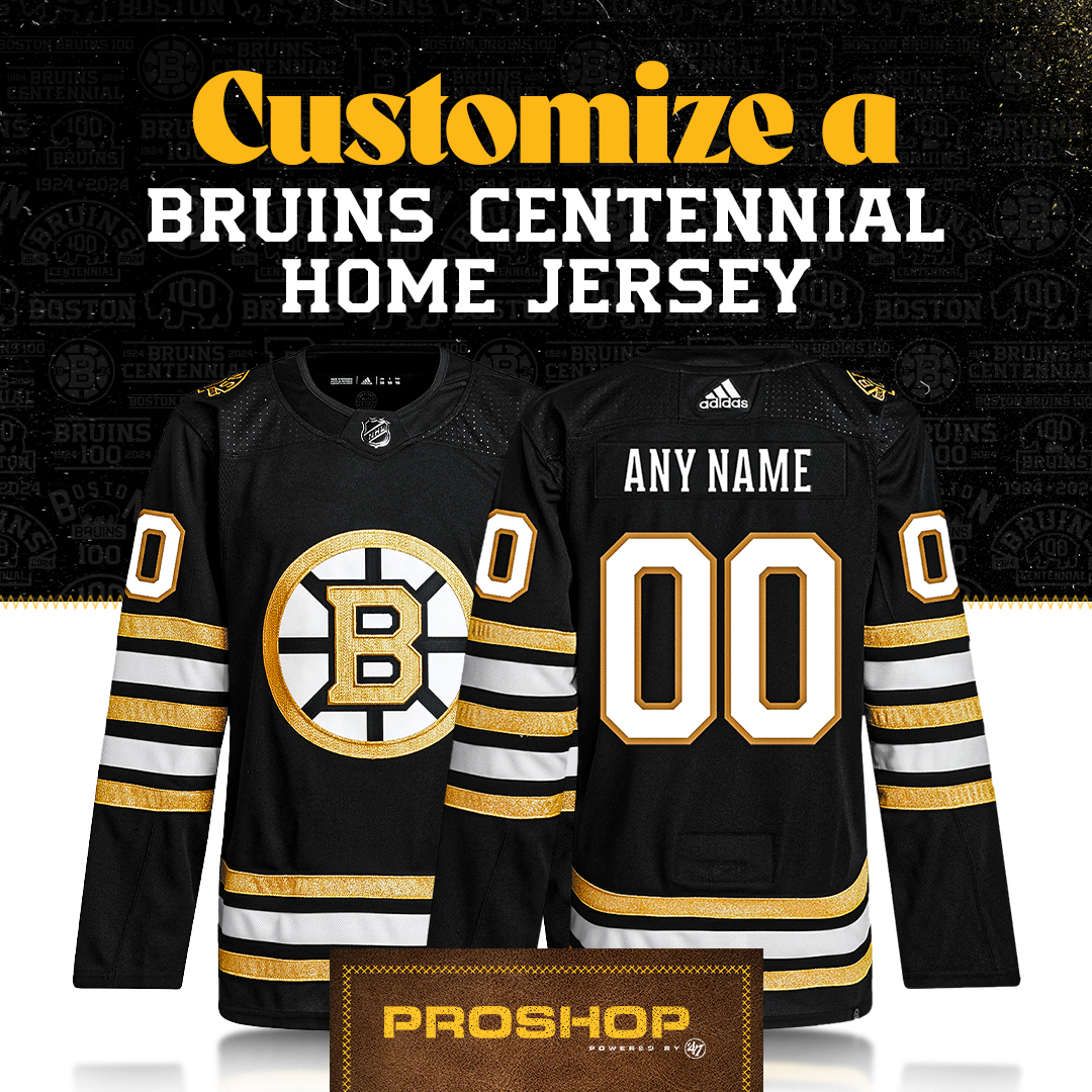 ✨ Custom ✨ Show off your black and gold pride by customizing a Bruins Centennial Home Jersey. Choose any name or number or include a 'C' or an 'A' and make the jersey your own! Limited quantities available: bit.ly/4bCmI9R