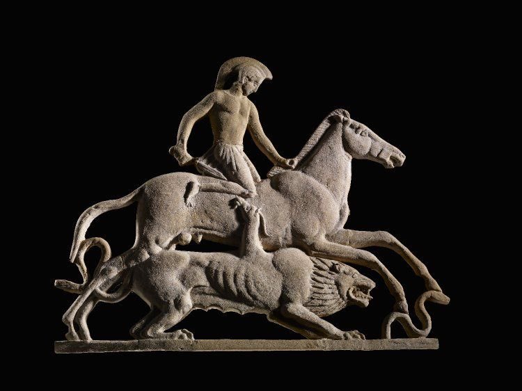 Terracotta relief plaque depicting Bellerophon and the Chimaera (490-470 BC)