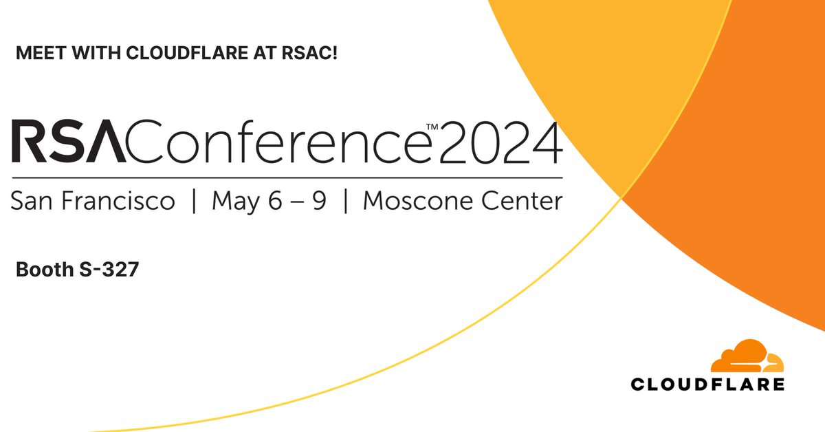 Cloudflare will be at @RSAConference 2024 next week. Meet us at booth S-327 and stick around for our theater sessions and demos all week long. Learn more: cfl.re/RSAC2024 #RSAC #CloudflareRSAC
