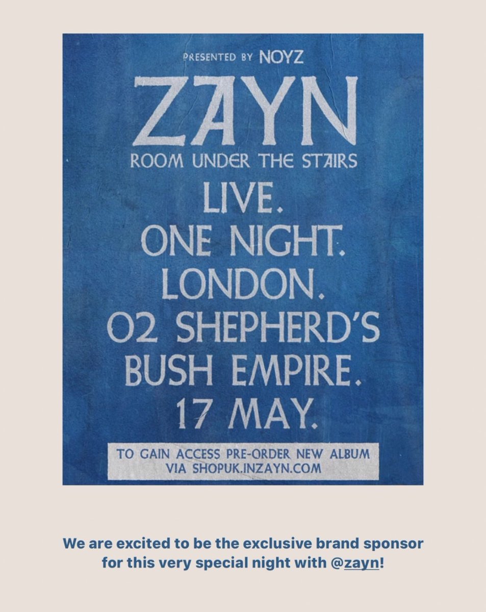 🚨 | NOYZ VIA INSTAGRAM! 'We are excited to be the exclusive brand sponsor for this very special night with zayn!'