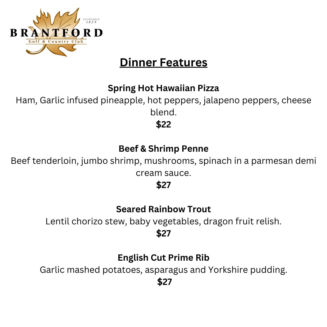 Terrace Room Dinner Features - May 1st
