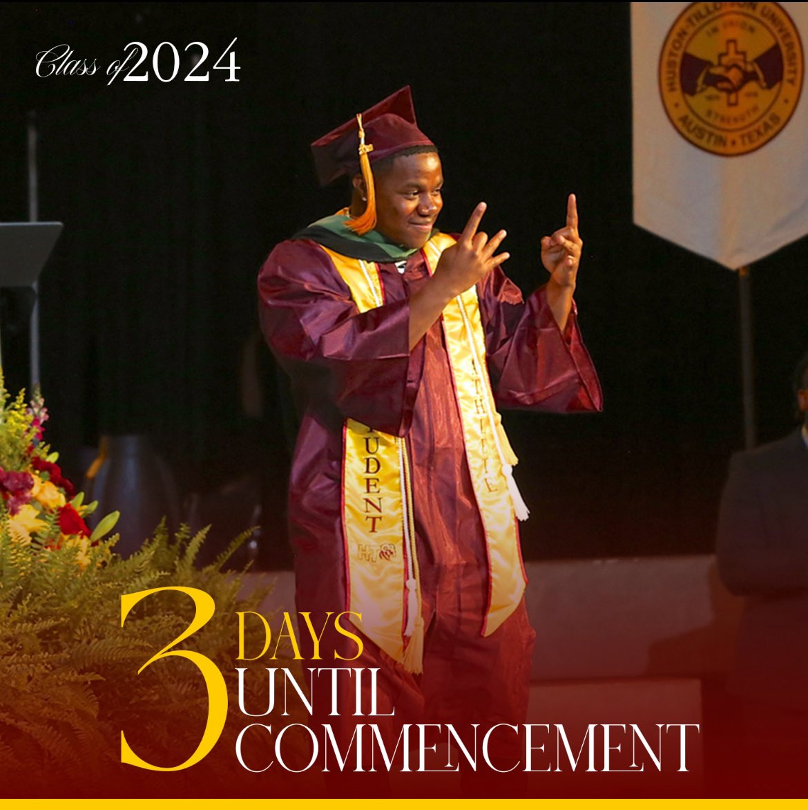 Just 3 days left until Huston-Tillotson University 2024 Commencement! Doors open at 8:15 am at Shoreline Church North. We’re thrilled to honor our scholars and their families. Can’t make it? Visit htu.edu to watch the livestream, Saturday, May 4th! #HTYou