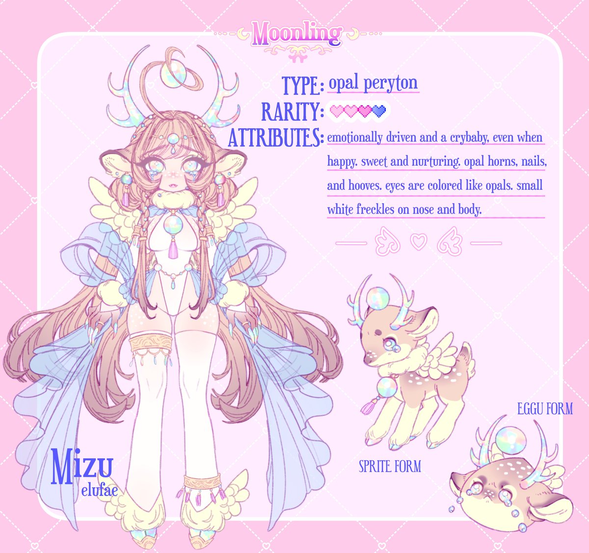 My moonling, Mizu (still trying to think of a better name, but Mizu might stick at this point lmao) for @fiyunae's community event! Had loads of fun designing her and seeing everyone's amazing designs!