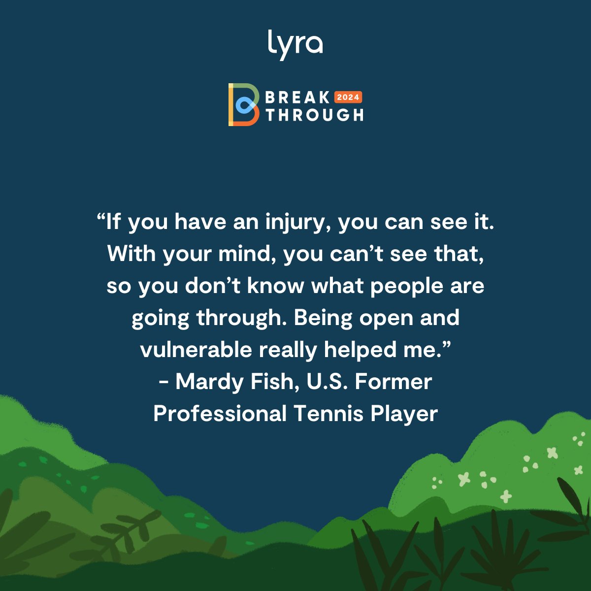 🌲 Overheard at #LyraBreakthrough: Former pro tennis player @MardyFish shared his mental health journey—how he faced severe anxiety, embraced vulnerability, and transformed his life both on and off the court. 🎾🧠