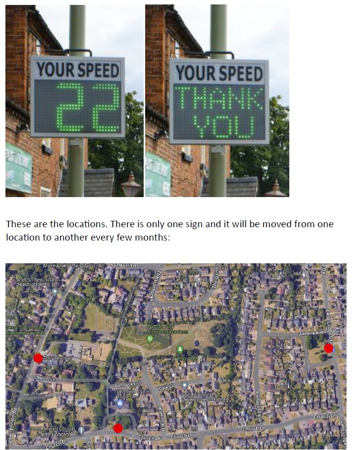 TACKLING SPEEDING IN ORTON WATERVILLE The parish council & I have funded a radar speed sign that will be installed later this week. Tomorrow AM (2nd May), Parish Cllr Steve Swan & I will be speaking to residents who live nearby to explain what the sign is for & how it will work..