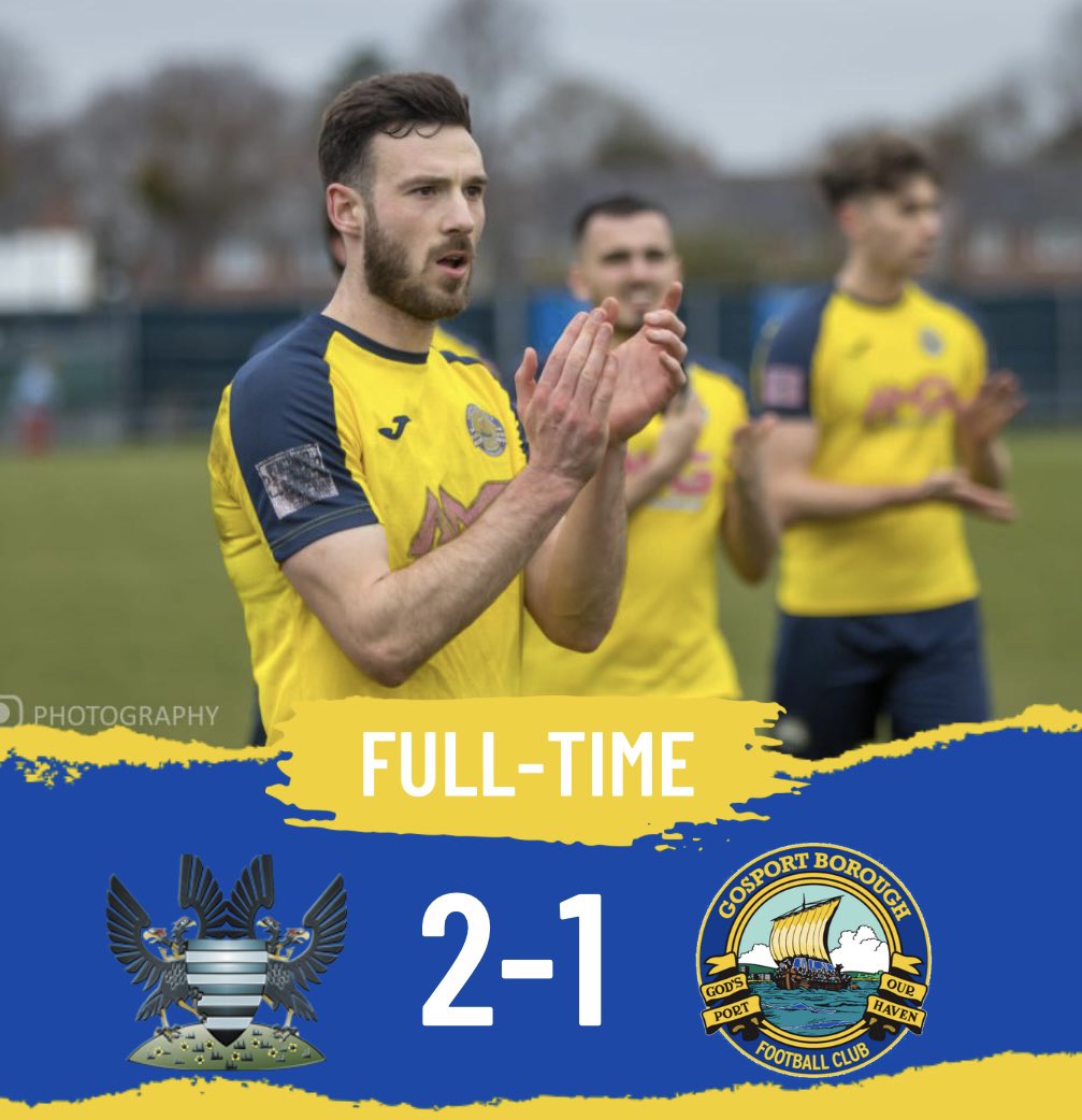 Heartbreak for Gosport. Two last minute goals from Salisbury bring an end to Gosport’s campaign. Done us proud lads and we go again next season 💙💛 ⚪️ 2-1 🟡 \\ #UptheBoro