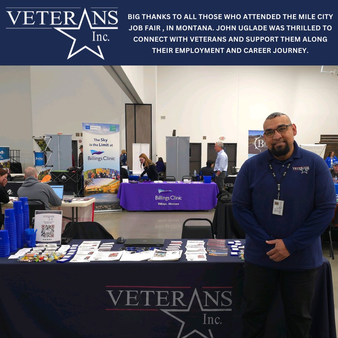 Big thanks to all those who attended the Mile City Job Fair , in Montana. John Uglade was thrilled to connect with Veterans and support them along their Employment and Career journey. #SupportingOurVeterans