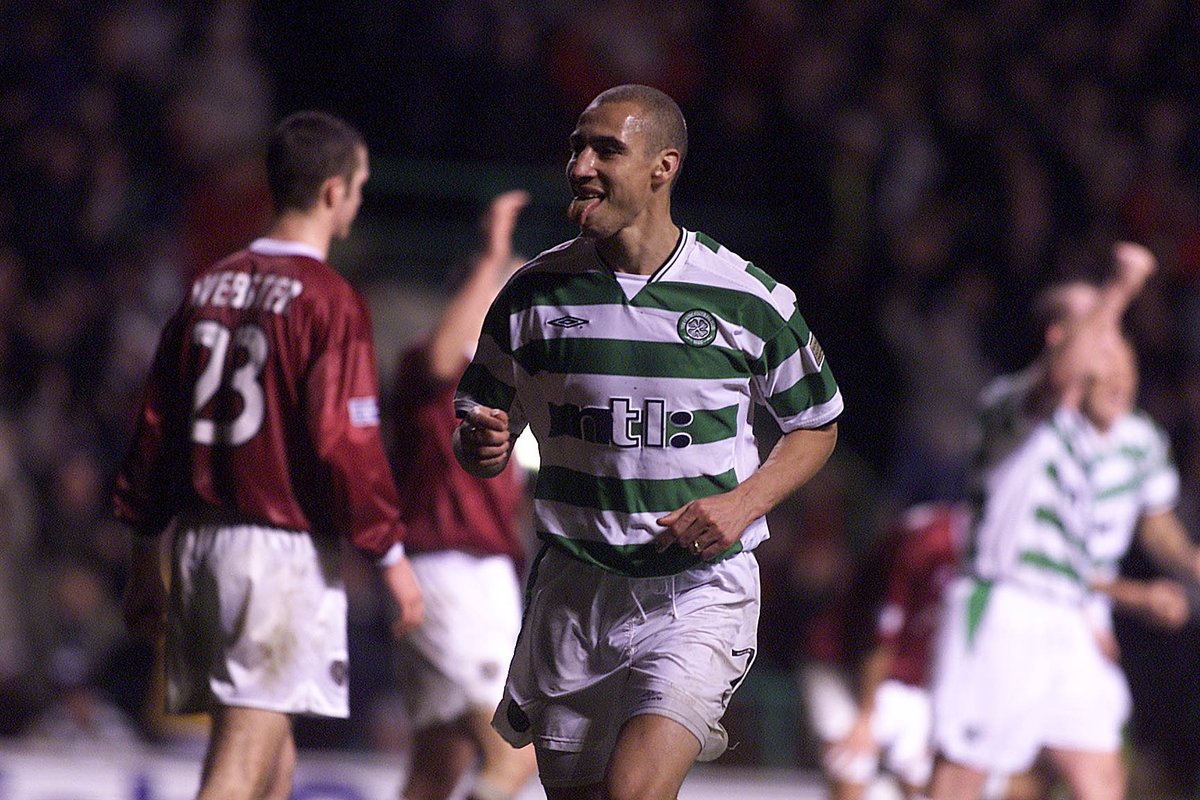 Henrik with the tongue out celebration after scoring against Hearts in 2002.