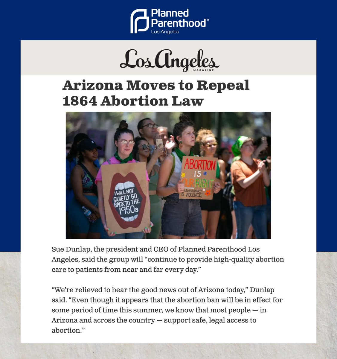 Check out @LAmag’s latest piece about today’s decision in #Arizona to repeal the 1864 abortion ban! Read the article⤵️ lamag.com/news-and-polit…