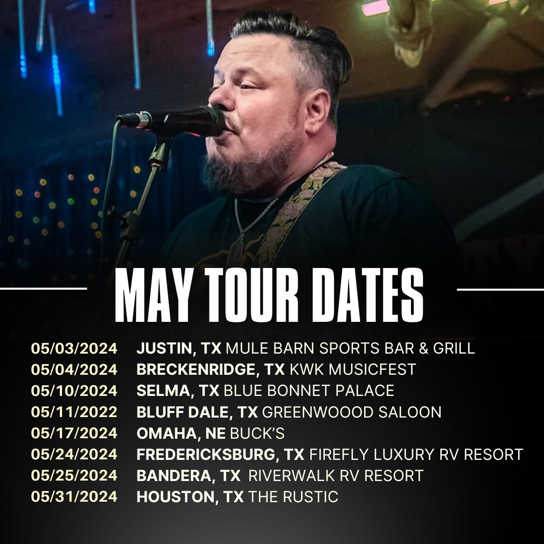 May is about to be 🔥🔥🔥 We've got some great shows coming up, which one will I see you at?!
#countrymusic #rock #countrybreakout #countryrock #tour #livemusic #songwriter #spotify #texascountry #texas