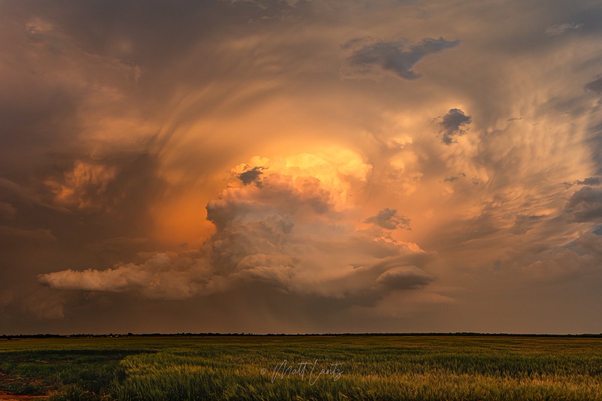 A view of the back side of what would soon become the Loveland, OK supercell at sunset. It had just dropped a tornado s/e of Tipton. View is from the west near Elmer. Timelapse in thread 👇 #okwx