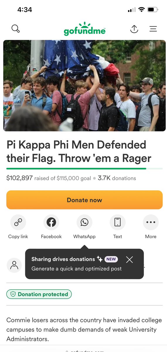 Happy to help these stellar patriots get over $100k. Now whatta ya say @KidRock @ericchurch or @MorganWallen - game to play their Rager for Campus Freedom? We’ll cover the costs. 🇺🇸