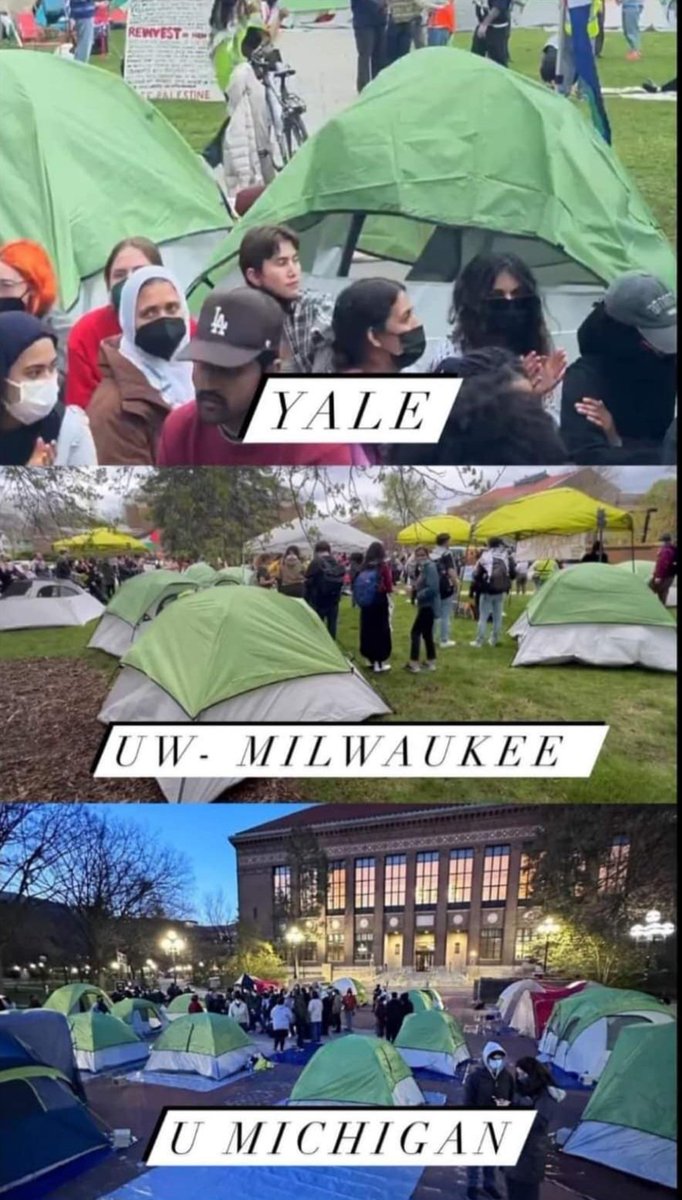 They all have matching tents. What a coincidence. Must be the same provider(s)? Who bought, paid, and delivered these tents to the people engaging in lawless insurrection? I read that the orange tents are available at REI at $500. What student can afford that to protest? 🤔🤔🤔