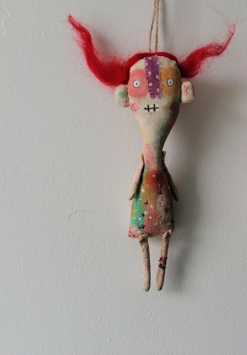 Little red is an handmade art doll. She is a mixed media artwork as I have used paint, fabric and felting wool to create her. She is available on Big Cartel littlebirdofparadise.bigcartel.com/product/little… #mhhsbd #CraftBizParty #ArtistOnTwitter