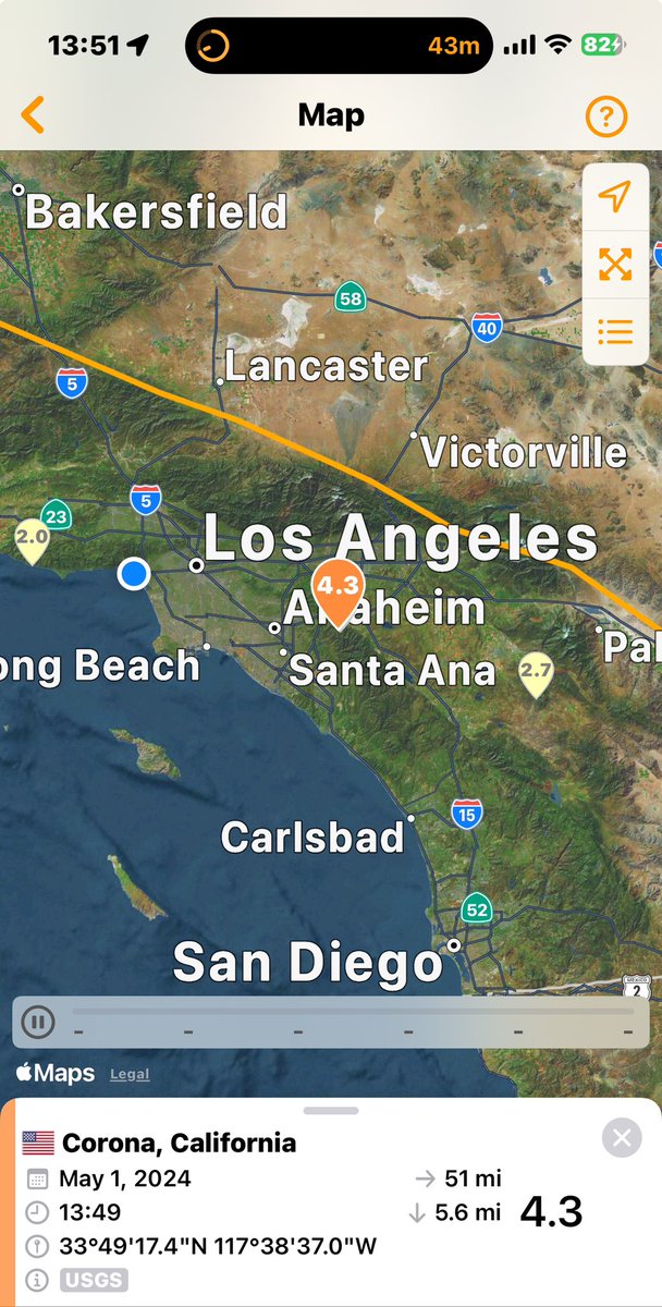 4.3 in the City of Corona California. Big deal to feel an earthquake based in Orange County - all the way up in Santa Monica. #quake #EarthQuake