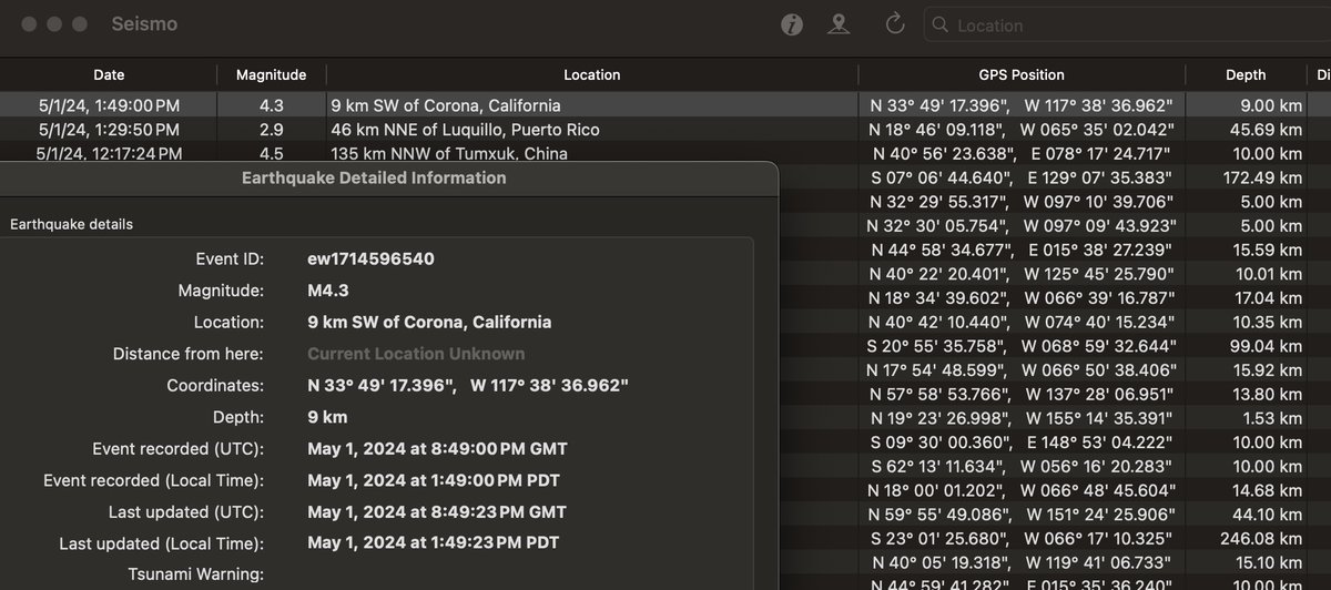 4.3 magnitude earthquake in Corona, CA just now.